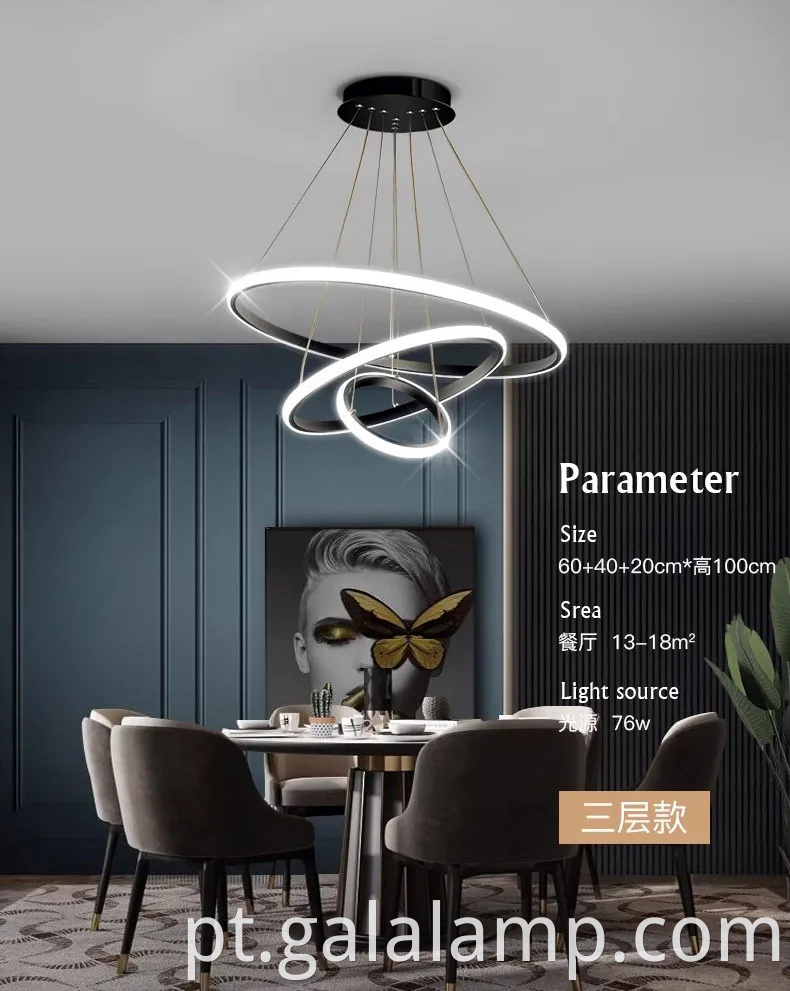 Anel de círculo decorativo de luxo luz pendente para a sala de estar moderna